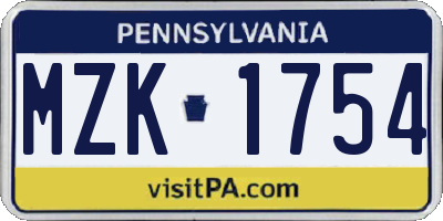 PA license plate MZK1754