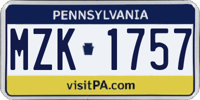 PA license plate MZK1757