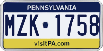 PA license plate MZK1758