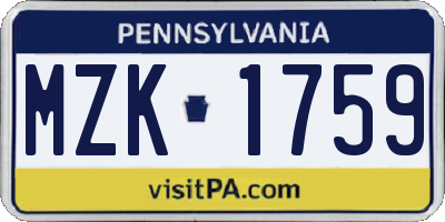 PA license plate MZK1759