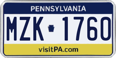 PA license plate MZK1760