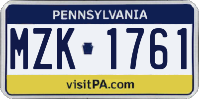 PA license plate MZK1761