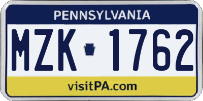 PA license plate MZK1762
