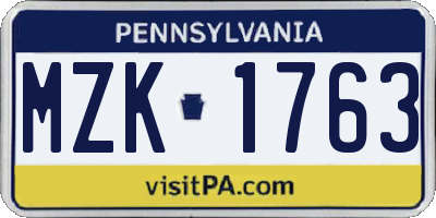 PA license plate MZK1763