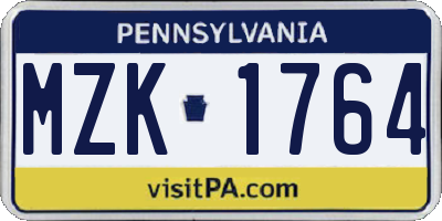 PA license plate MZK1764