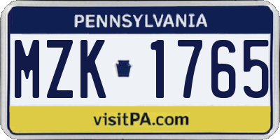 PA license plate MZK1765