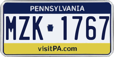 PA license plate MZK1767