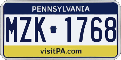 PA license plate MZK1768