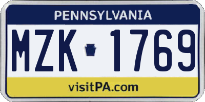 PA license plate MZK1769