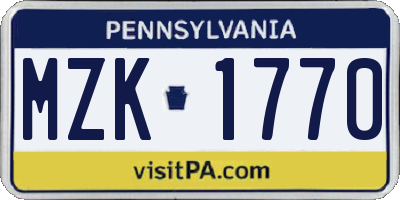 PA license plate MZK1770