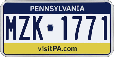 PA license plate MZK1771