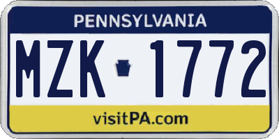 PA license plate MZK1772