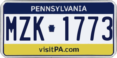 PA license plate MZK1773