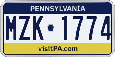 PA license plate MZK1774