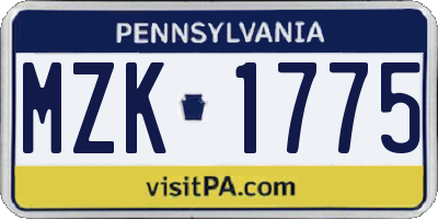 PA license plate MZK1775