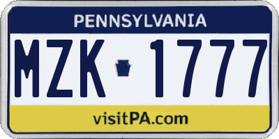PA license plate MZK1777