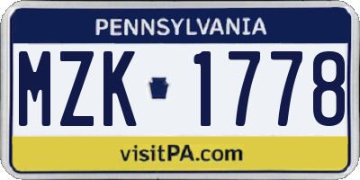 PA license plate MZK1778