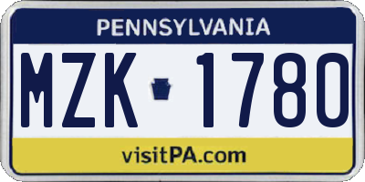 PA license plate MZK1780