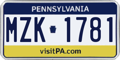 PA license plate MZK1781