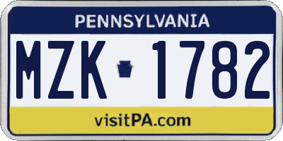 PA license plate MZK1782