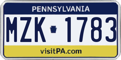 PA license plate MZK1783