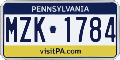 PA license plate MZK1784