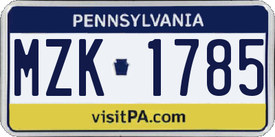 PA license plate MZK1785