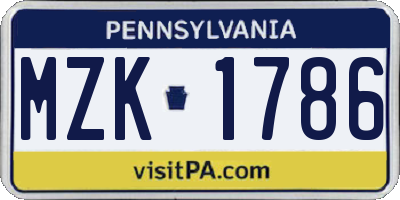 PA license plate MZK1786