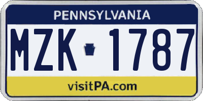 PA license plate MZK1787