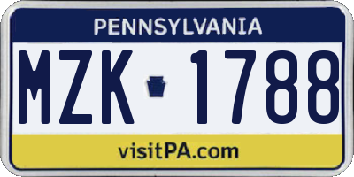 PA license plate MZK1788