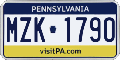PA license plate MZK1790