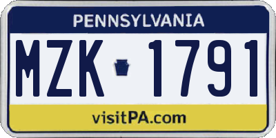 PA license plate MZK1791