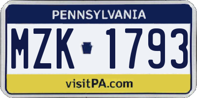PA license plate MZK1793