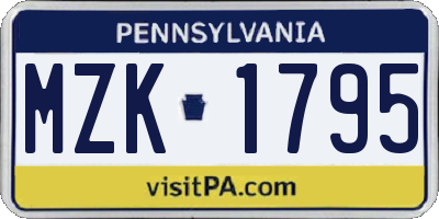 PA license plate MZK1795
