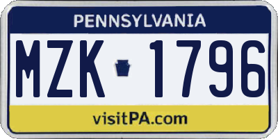PA license plate MZK1796