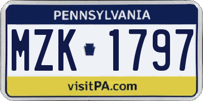 PA license plate MZK1797