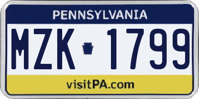 PA license plate MZK1799