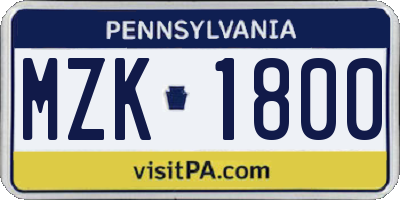 PA license plate MZK1800