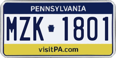 PA license plate MZK1801