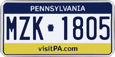 PA license plate MZK1805