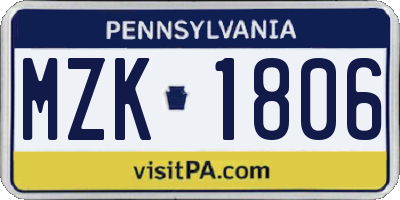 PA license plate MZK1806
