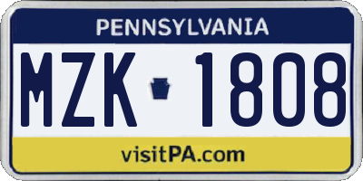 PA license plate MZK1808