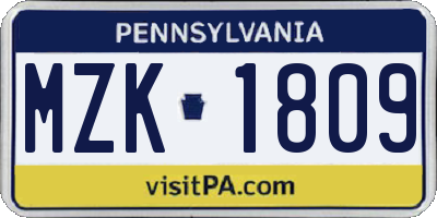 PA license plate MZK1809
