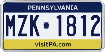 PA license plate MZK1812