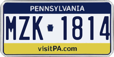 PA license plate MZK1814
