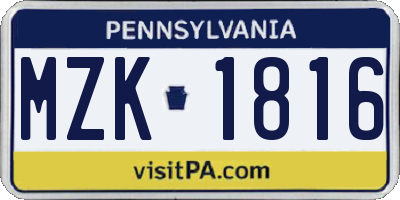 PA license plate MZK1816
