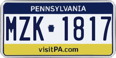 PA license plate MZK1817