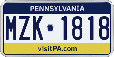 PA license plate MZK1818