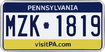 PA license plate MZK1819