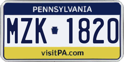 PA license plate MZK1820